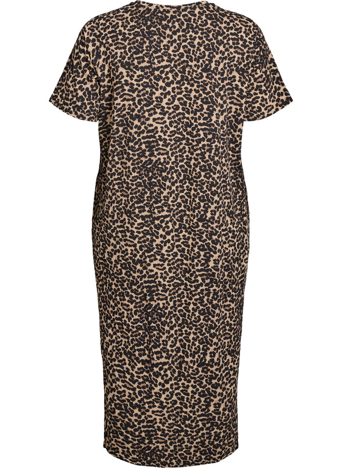 Midiskj&oslash;rt T-skjortekjole med V-hals, Brun, Packshot image number 1