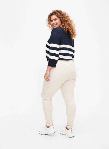 Amy jeans med høy midje og supersmal passform, Oatmeal, Model image number 1