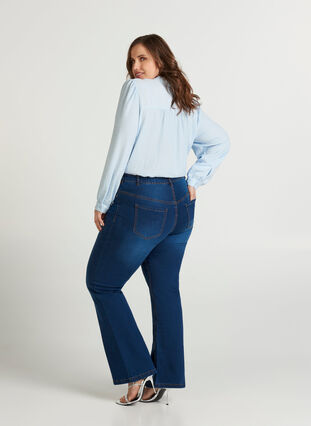 Ellen bootcut jeans med høyt liv, Blue denim, Model image number 0