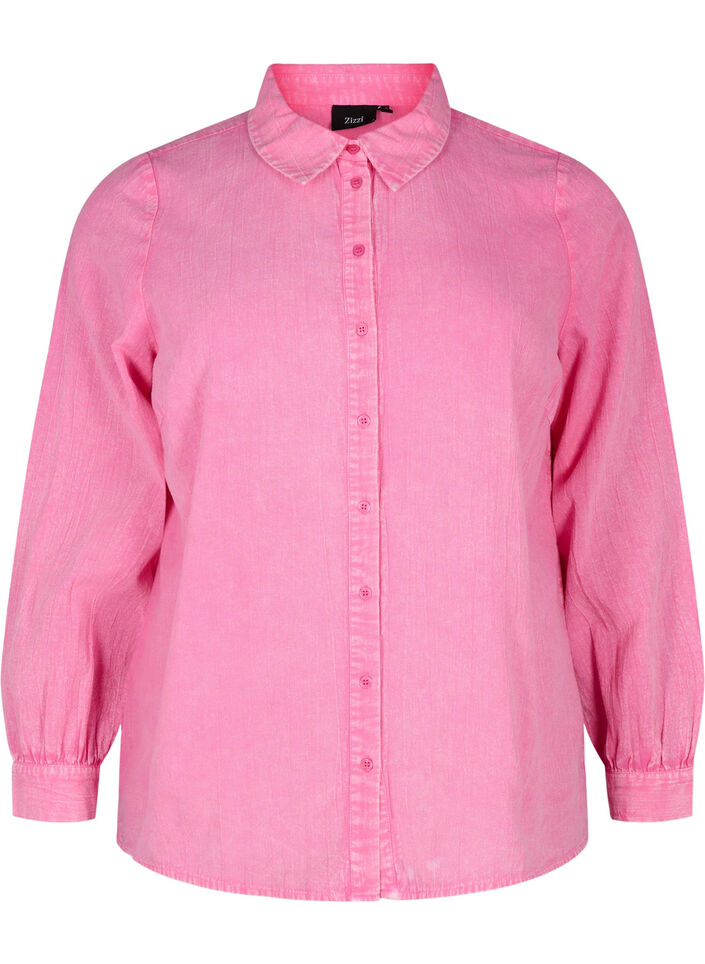 Ensfarget denimskjorte, Pink Power, Packshot image number 0