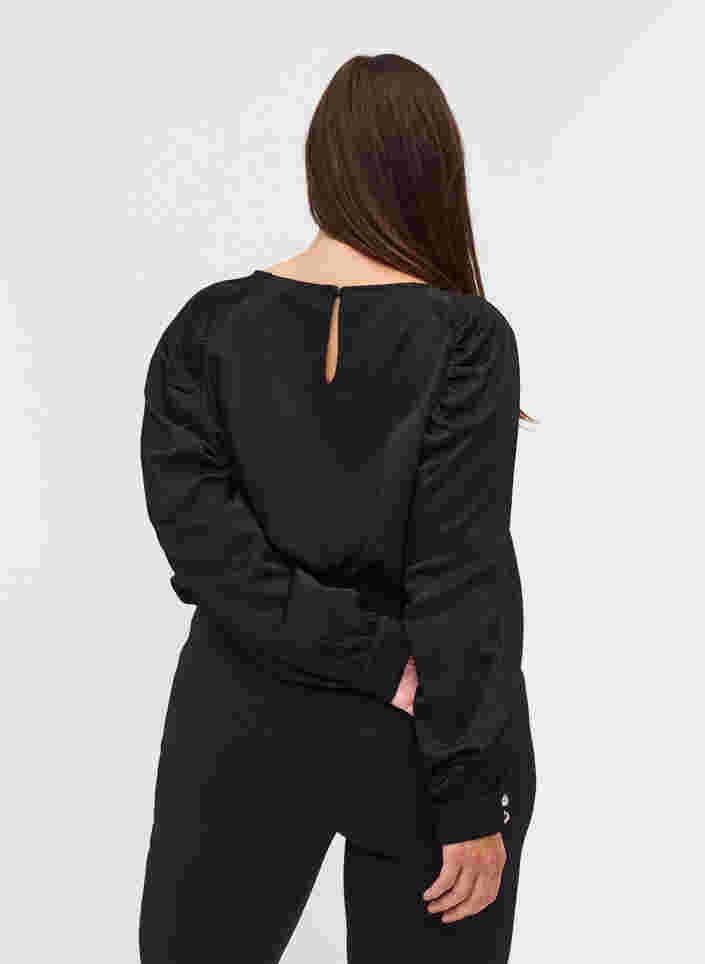 Langermet bluse med rynkedetaljer og dekorative knapper, Black, Model image number 1