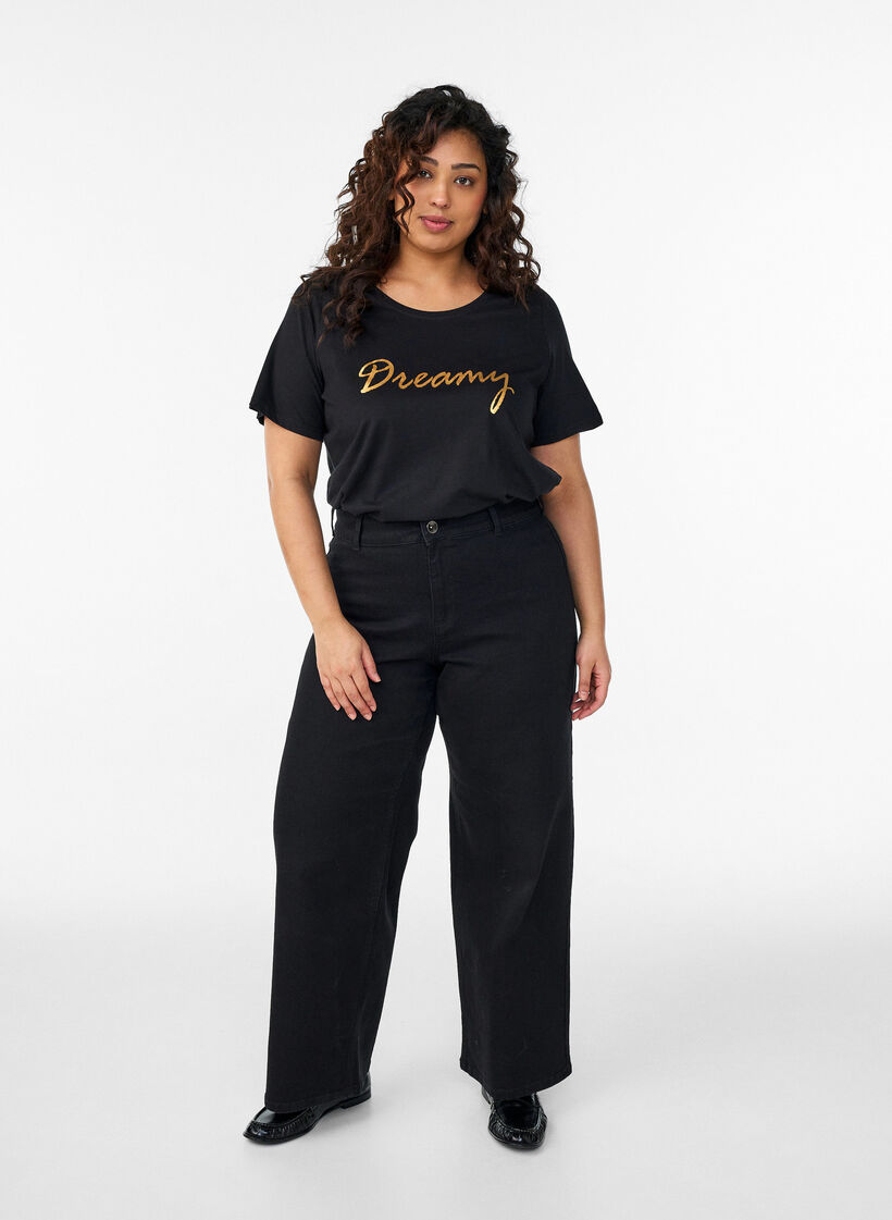 T-skjorte med trykk, Svart, Model image number 1