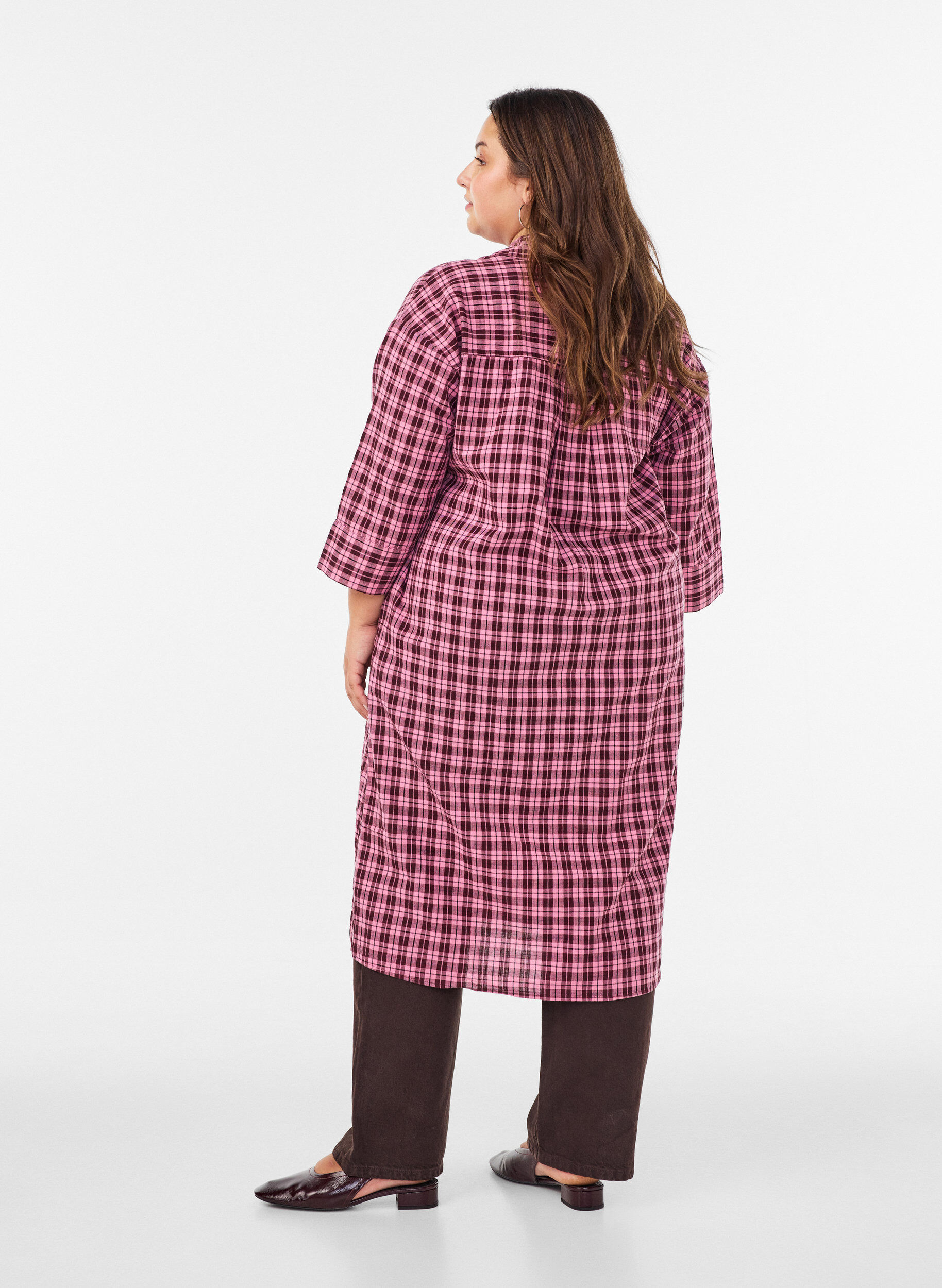 ZizziLangrutete skjorte med 3/4 ermer, Rosa, Model image number 1