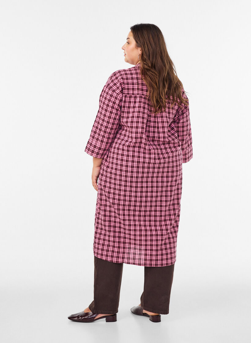 Langrutete skjorte med 3/4 ermer, Rosa, Model image number 1