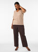 Kortermet strikkebluse med pointellem&oslash;nster, Beige, Model image number 1