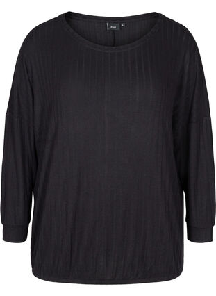 Langermet bluse med struktur, Black, Packshot image number 0