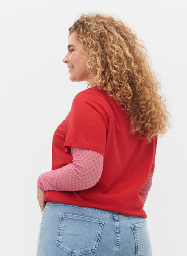 Mesh bluse med mønster, Cashmere Rose Dot, Model image number 1
