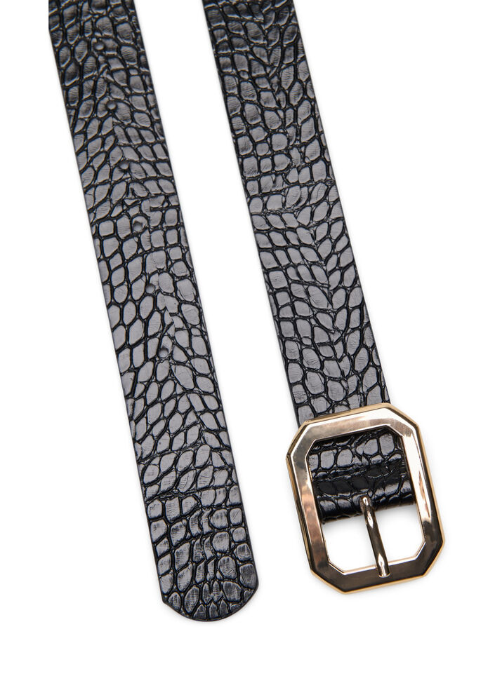 Belte i imitert skinn med krokom&oslash;nster, Black w. Gold Buckle, Packshot image number 1