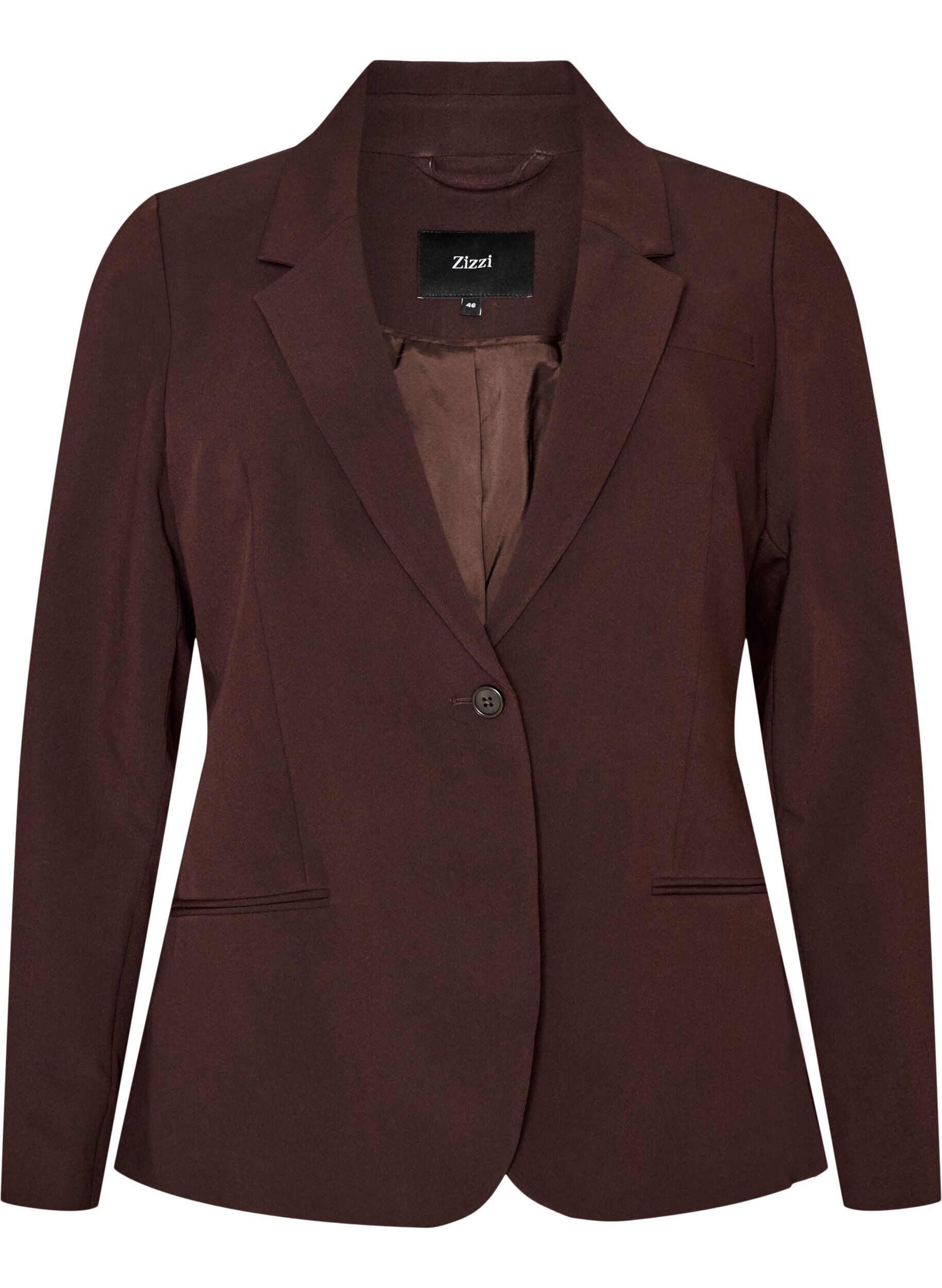 ZizziKlassisk blazer med enkel knappelukking, Brun, Packshot image number 0