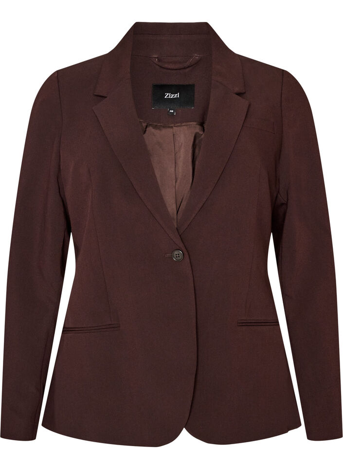 Klassisk blazer med enkel knappelukking, Brun, Packshot image number 0