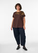 Bomulls T-skjorte med blomstertrykk, Brun, Model image number 1