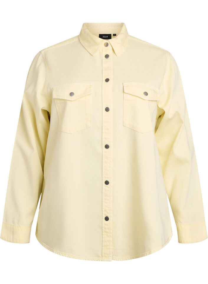 Denimskjorte med brystlommer, Gul, Packshot image number 0