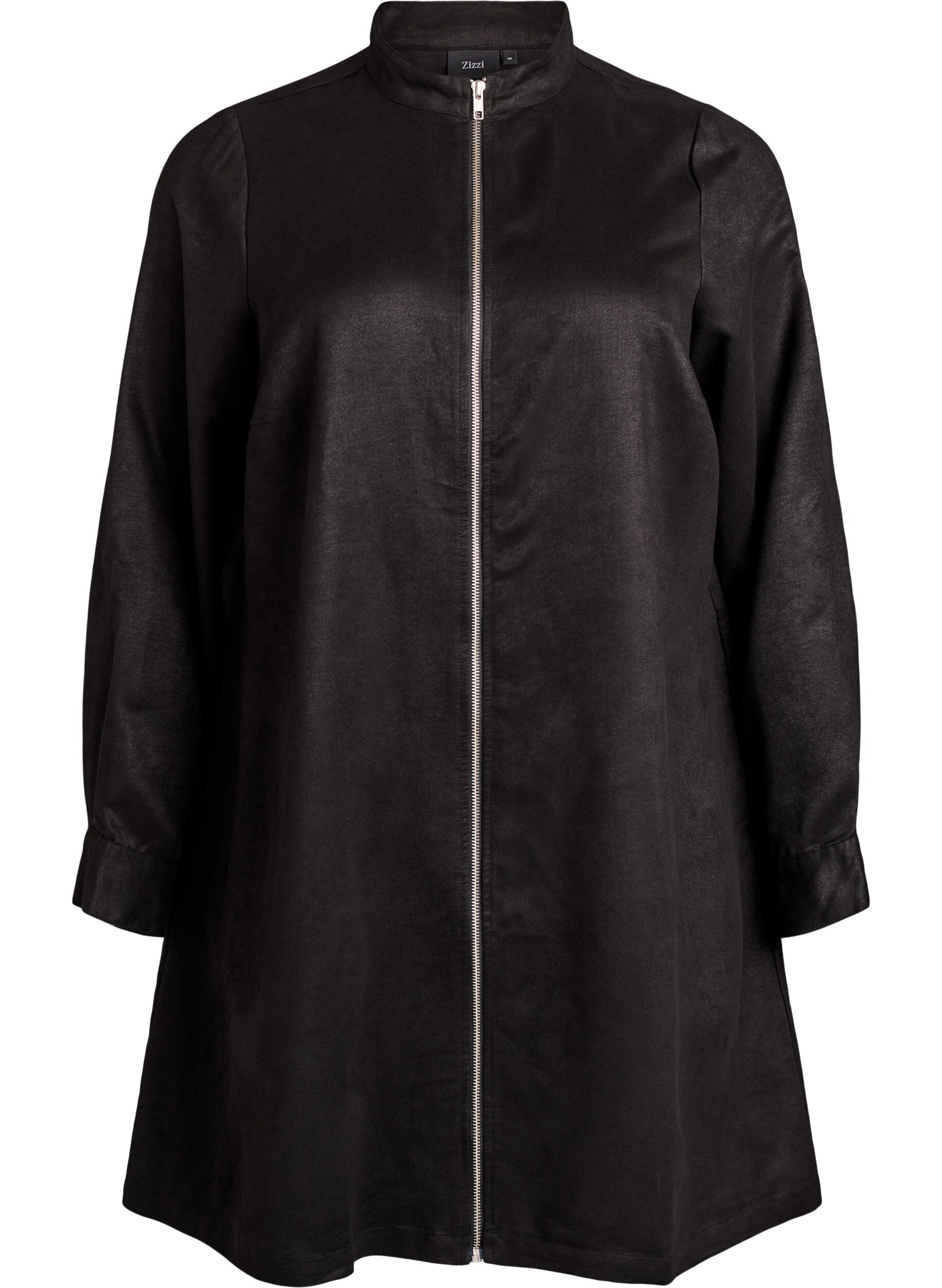 Lang skjorte i imitert semsket skinn med glidel&aring;s