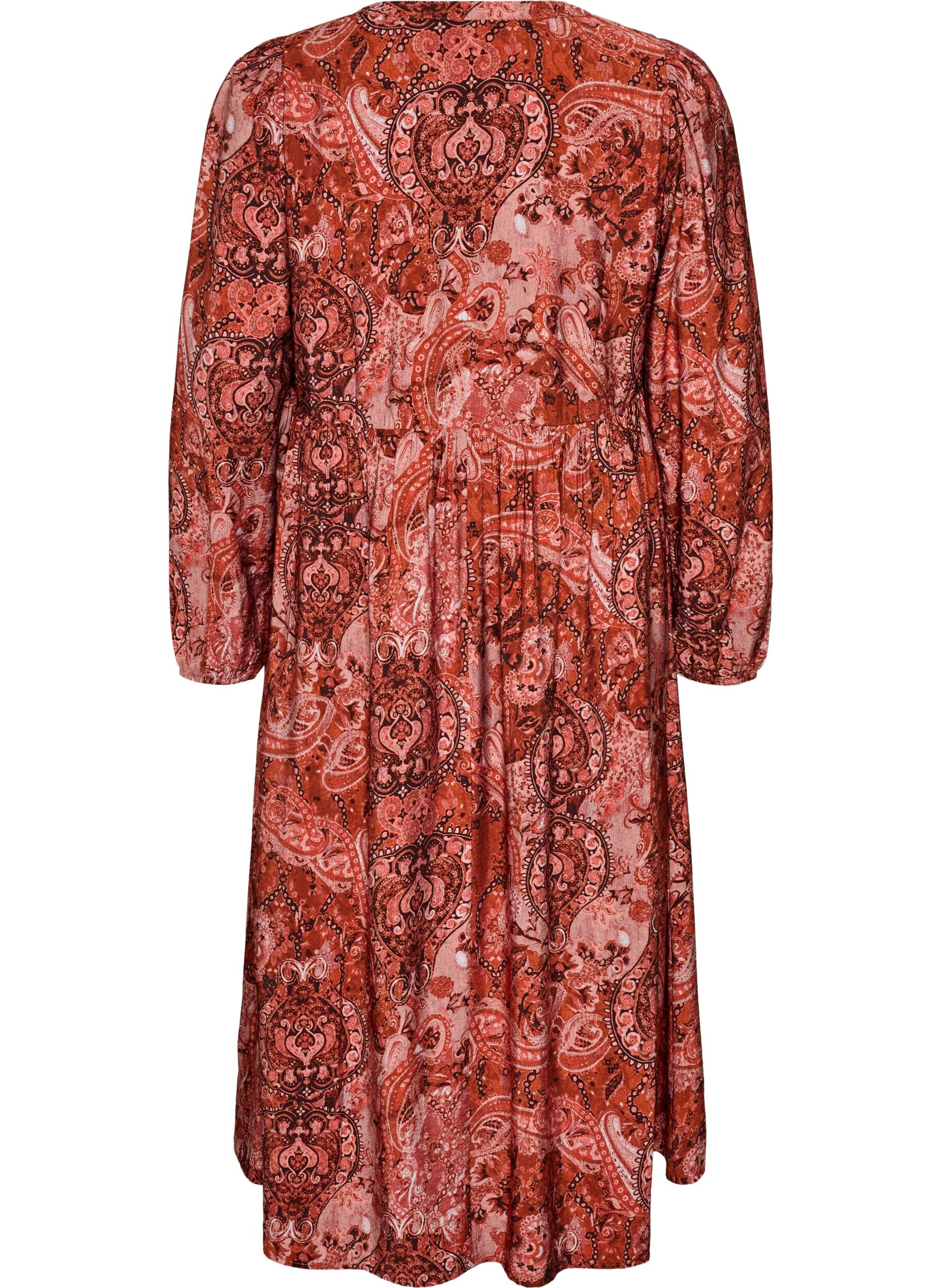 ZizziMidikjole i viskose med paisleytrykk, Orange, Packshot image number 1