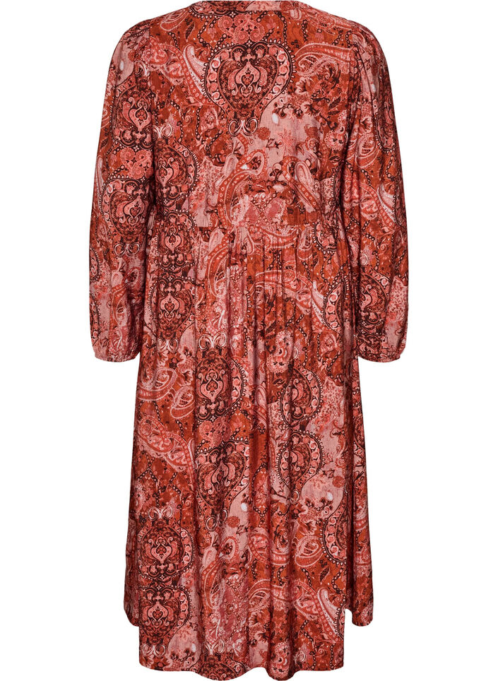 Midikjole i viskose med paisleytrykk, Orange, Packshot image number 1