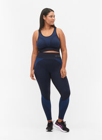 Sømløs treningstights med striper, Black w. Blue Depths, Model