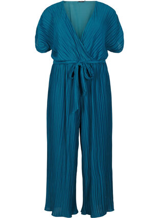 Zizzi Plissert jumpsuit med knytebelte og vide ermer, Atlantic Deep, Packshot image number 0