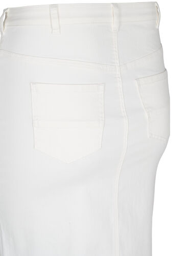Midiskjørt i denim med en splitt foran, White, Packshot image number 3