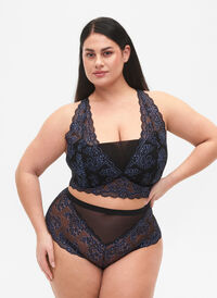 Truse med blonder med høyt liv, Black w. blue lace, Model