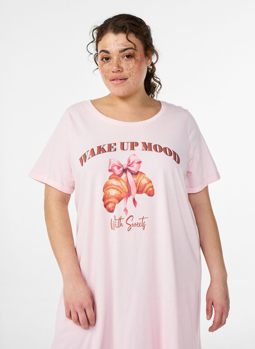 Kortermet nattkjole i &oslash;kologisk bomull, Rosa, Model image number 2