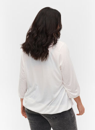 Ensfarget bluse med 3/4-ermer, White Mel, Model image number 1