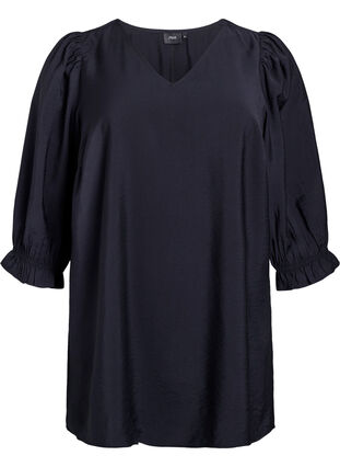 Zizzi Tunika med 3/4 ermer og V-hals, Svart, Packshot image number 0