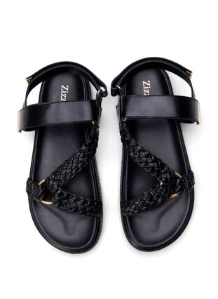 Zizzi Lærsandal med flettede stropper og bred passform, Svart, Packshot image number 2