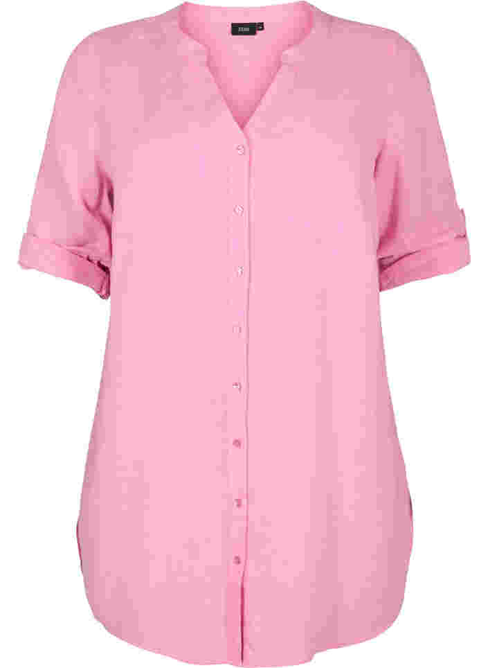 Lang skjorte med 3/4-ermer og V-hals, Rosebloom, Packshot image number 0