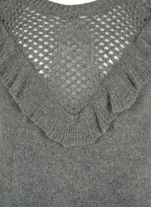 Strikket ullgenser med rysjedetalj, Dark Grey Melange, Packshot image number 2