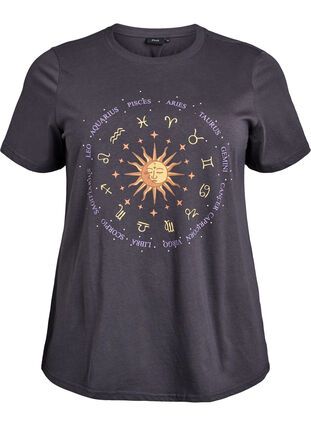 Zizzi Bomulls-T-skjorte med fronttrykk, Grå, Packshot image number 0