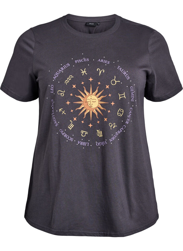 Bomulls-T-skjorte med fronttrykk, Grå, Packshot image number 0