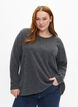 Melange Bluse med rund hals og lange ermer, Dark Grey, Model image number 0