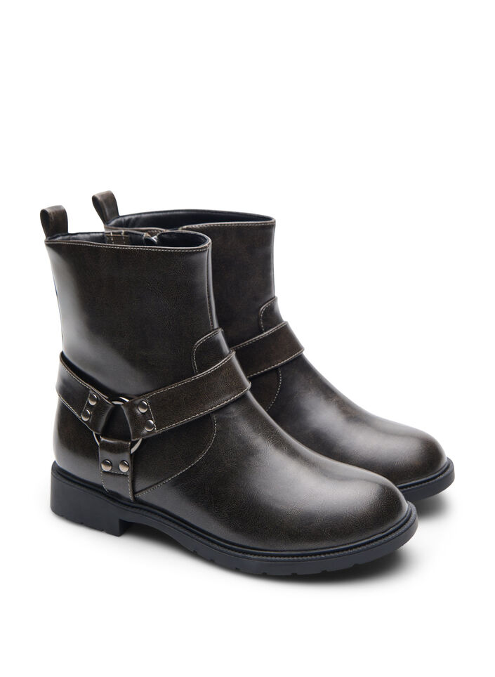 Wide fit - Kort bikerstøvel, Black Olive, Packshot
