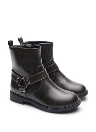 Zizzi Wide fit - Kort bikerstøvel, Black Olive, Packshot image number 1