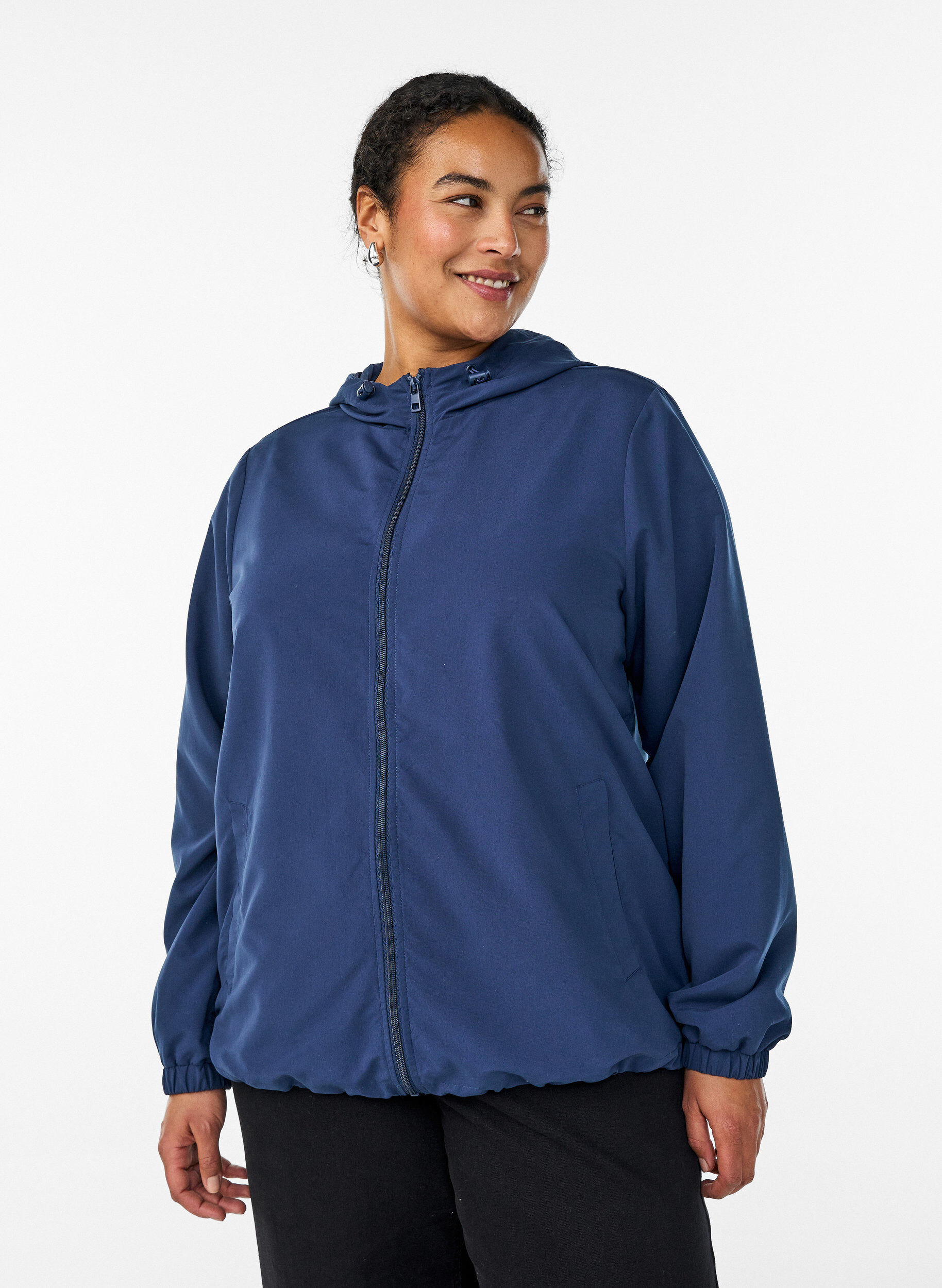 Lett jakke med hette og glidel&aring;s, Bl&aring;, Model