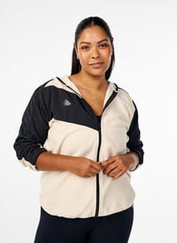 Fleecejakke med hette og lommer, Beige Fleecejakke med hette og lommer, Beige, Model