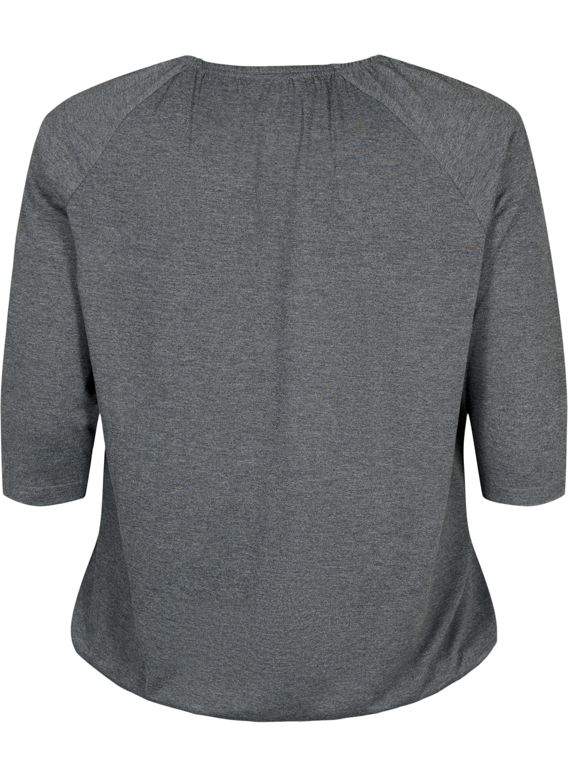 Zizzi Stripete bluse med 3/4 ermer, Dark Grey Melange, Packshot image number 1