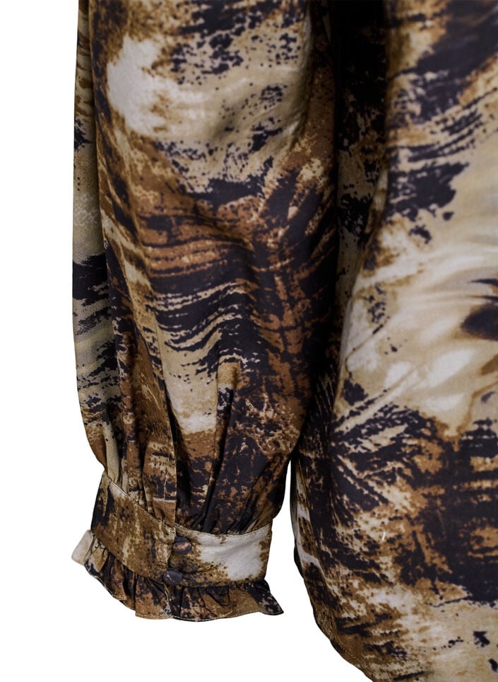 Bluse med trykk og knapper, Grønn, Packshot image number 3