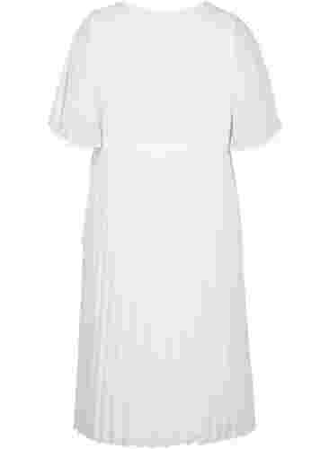 Midikjole med plissé og korte ermer, Star White, Packshot image number 1