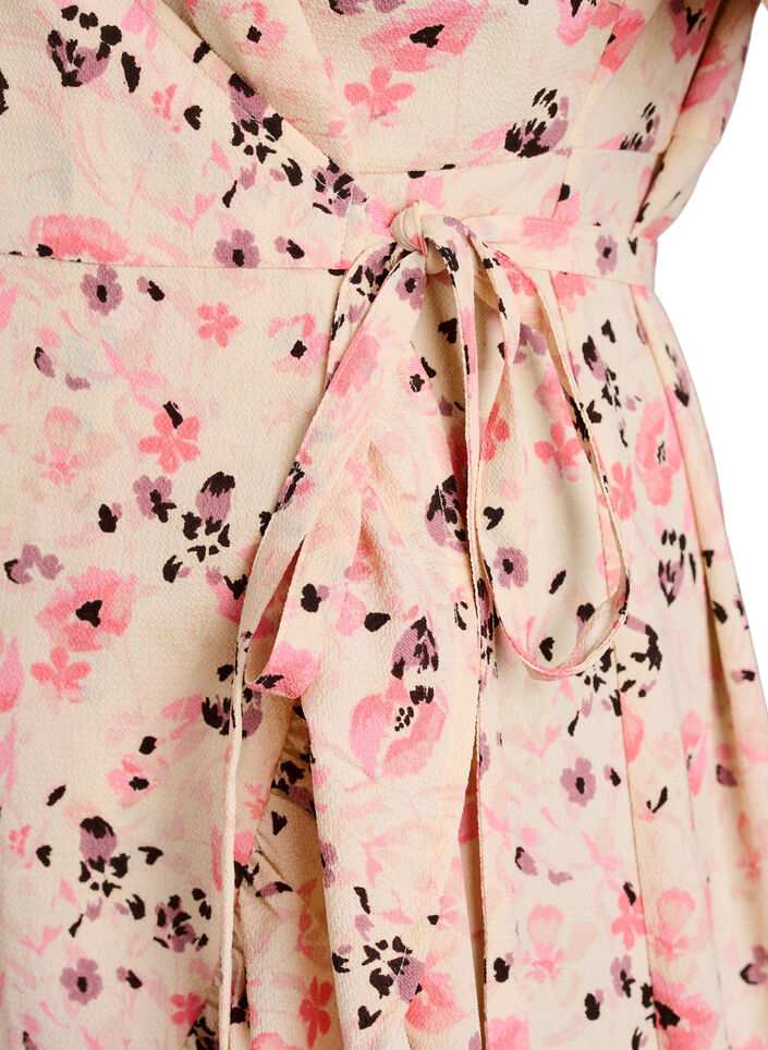 Blomstret omslagskjole med korte ermer, R&oslash;d, Packshot image number 3