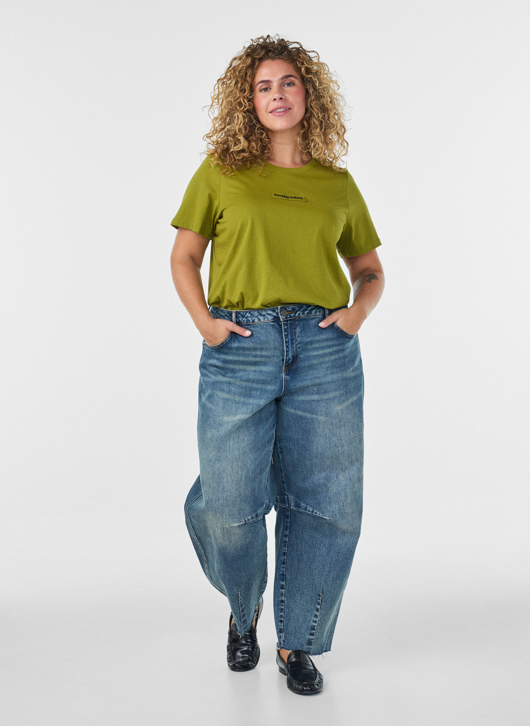ZizziBomulls T-skjorte med tekstmerke, Gr&oslash;nn, Model image number 1