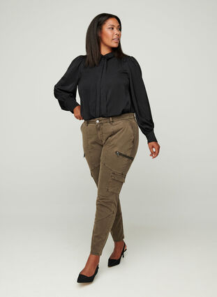 Skjorte med lette puffermer og knytedetalj, Black, Model image number 2