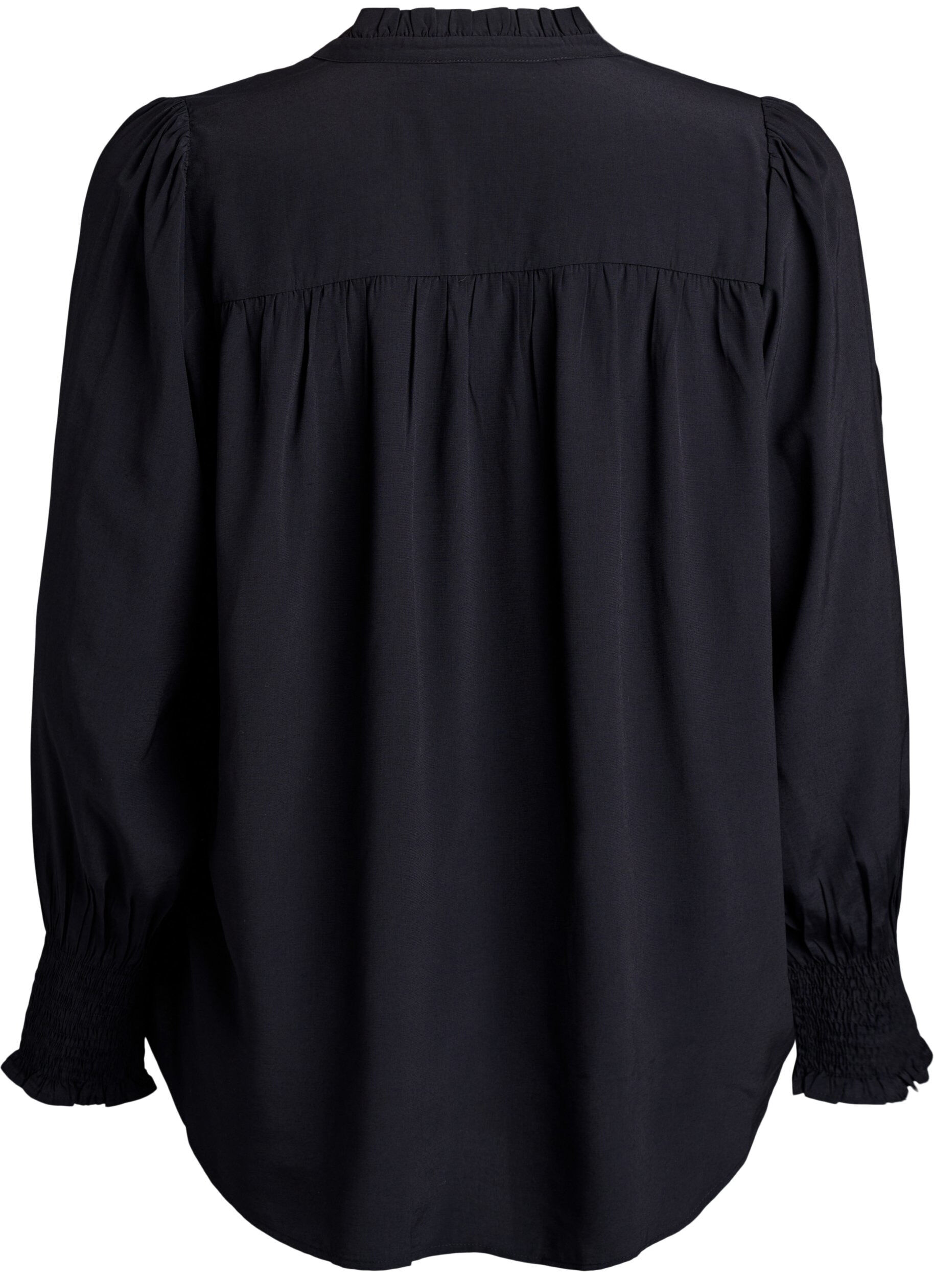 ZizziBluse med rysjekrage og rynking, Svart, Packshot image number 1
