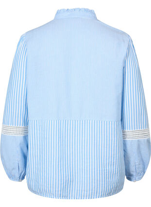 Zizzi Skjortebluse med volang krage og heklet bånd, Marina W. Stripe, Packshot image number 1