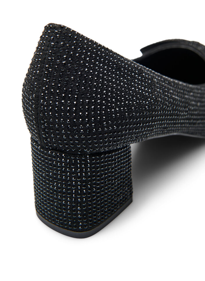 Wide fit - Pumps med sløyfe og rhinesteiner, Black, Packshot
