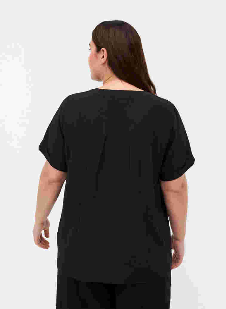 Kortermet skjorte med rund hals, Black, Model image number 1