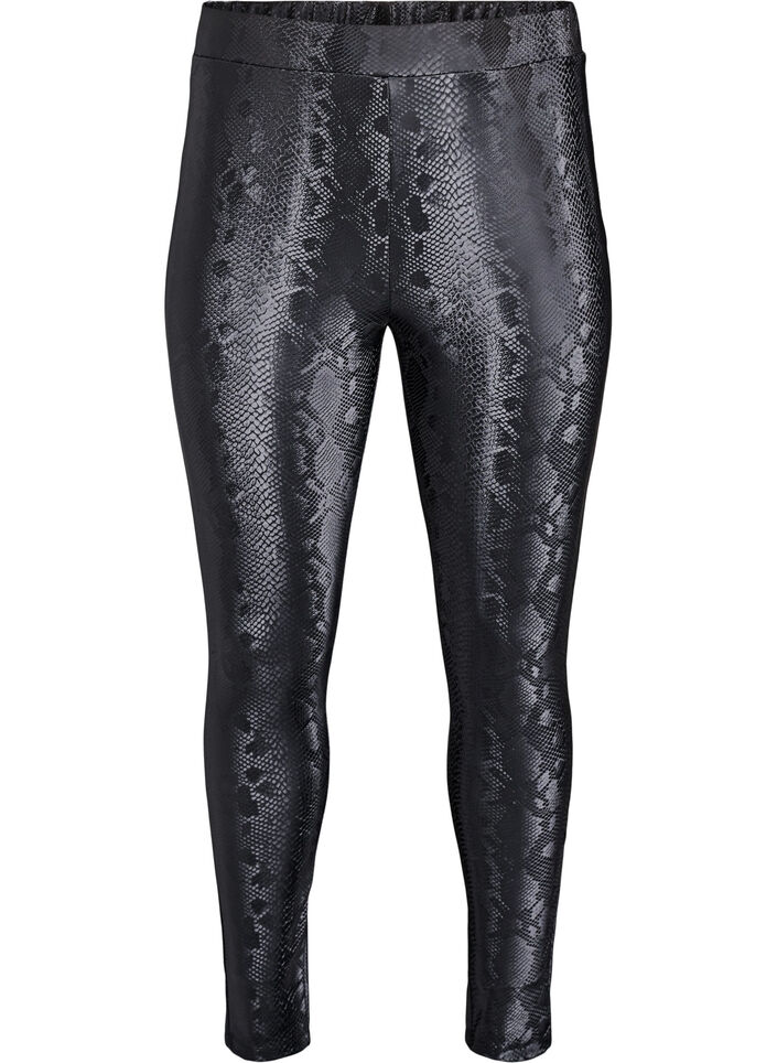 Leggings i imitert skinn med dyretrykk, Svart, Packshot image number 0