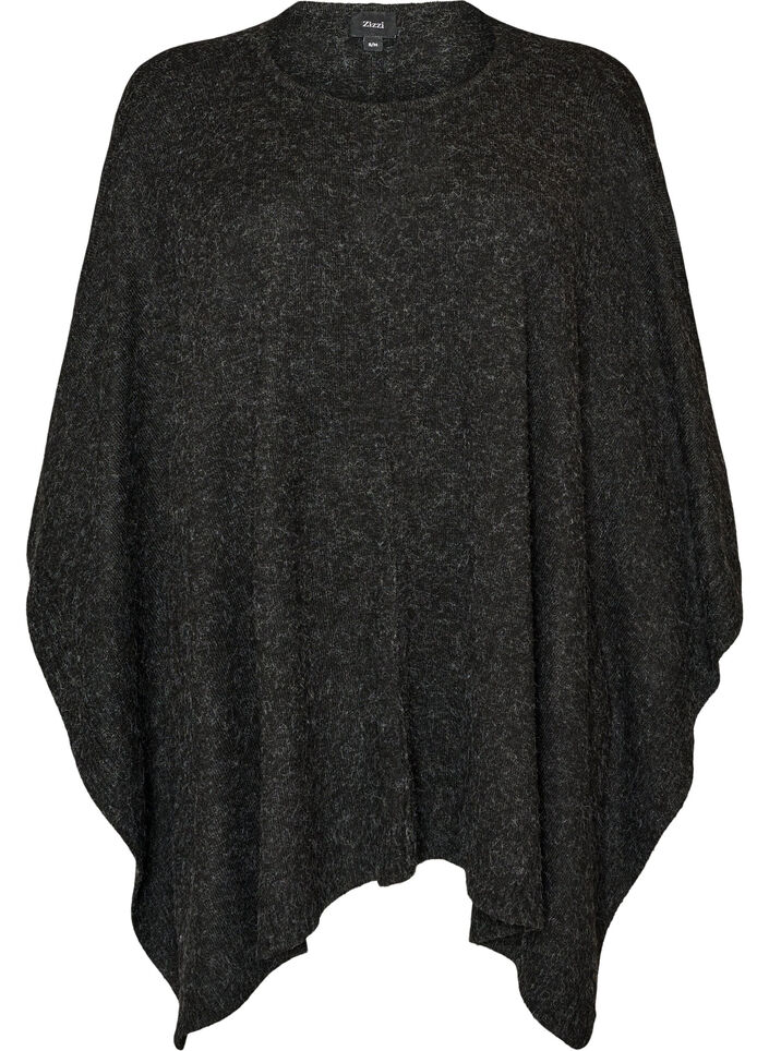 Rund hals strikket poncho, Gr&aring;, Packshot image number 0