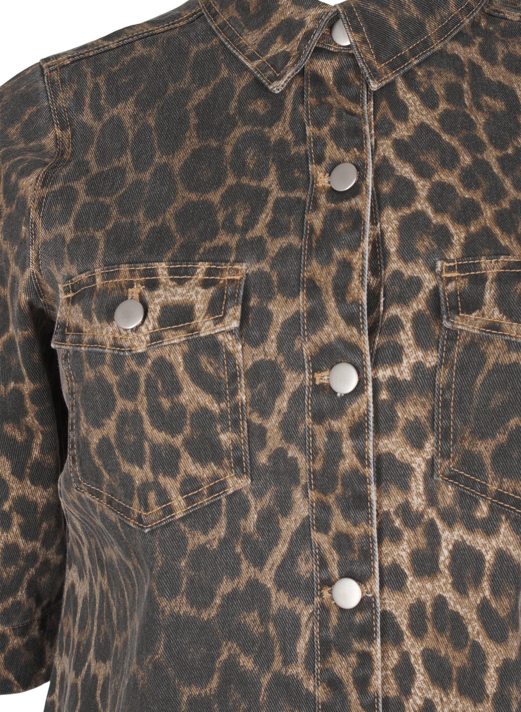 Zizzi Kortermet denimkjole med leopardm&oslash;nster, LEO AOP, Packshot image number 2