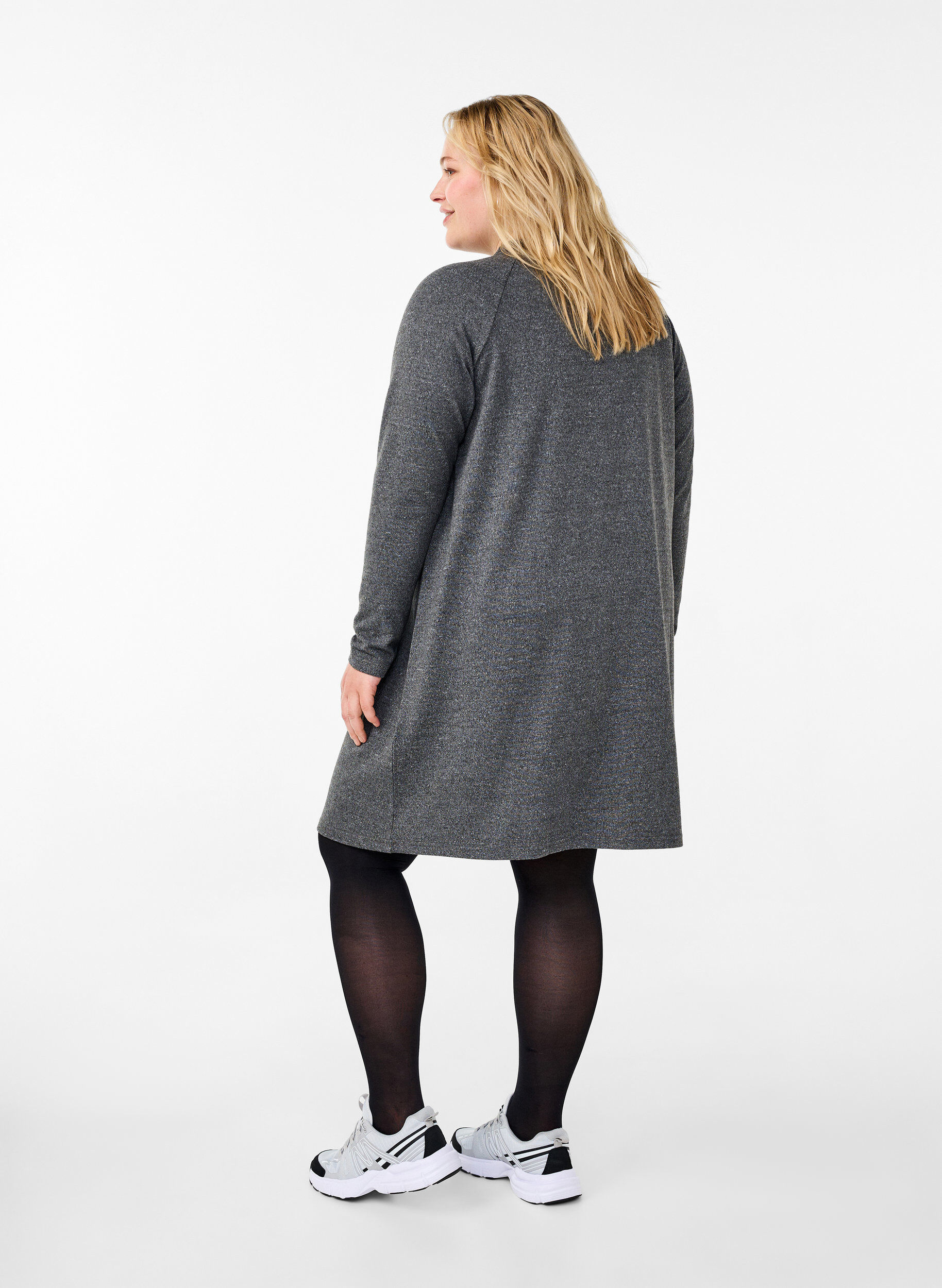 Zizzi Jerseykjole med knapper, Dark Grey Melange, Model image number 1